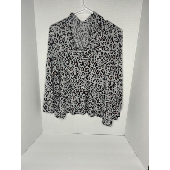 Sundry Leopard Animal Print Knit Hoodie Sweatshirt Size 0 XS Made In USA Viscose - Picture 2 of 6